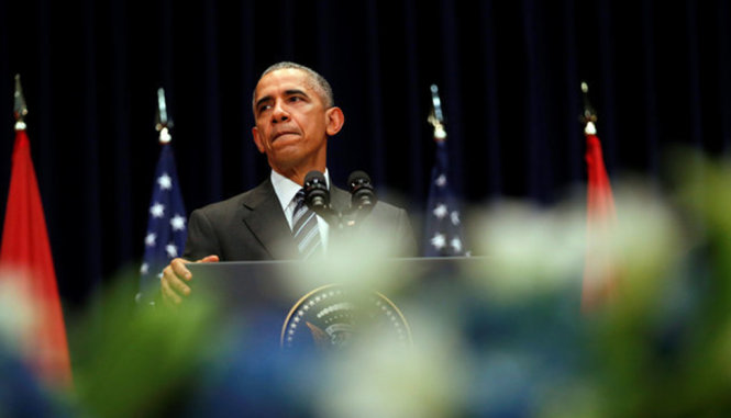 Tổng thống Obama phát biểu tại Hà Nội sáng 23-5 - Ảnh:REUTERS