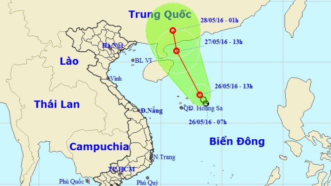 Sơ đồ đường đi của áp thấp nhiệt đới - Ảnh: Trung tâm Dự báo khí tượng thủy văn trung ương