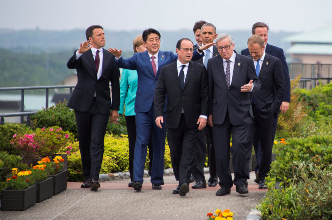 Lãnh đạo nhóm các quốc gia G7 tại Hội nghị thượng đỉnh ở Ise Shima (Nhật) ngày 26-5 - Ảnh: Reuters