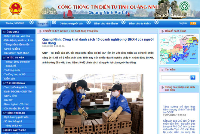 Ảnh chụp màn hình thông báo trên cổng thông tin điện tử tỉnh Quảng Ninh - Ảnh: Đức Hiếu chụp lại