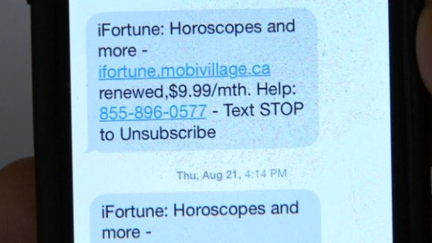 Các tin nhắn có thu phí kiểu này đôi khi lấy của người dùng tới 10 USD cho mỗi lần gửi tin hoặc 40 USD/tháng thuê bao - Ảnh: CBC