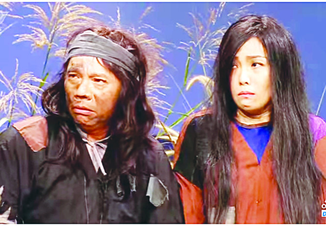 Trung Dân và Bảo Châu trong vở kịch Sự tích thạch sùng - Ảnh: HTV