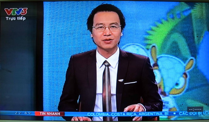 Tạ Biên Cương - một trong những bình luận viên chủ lực của VTV mùa World Cup 2014. Ảnh chụp qua màn hình. Ảnh: N.K