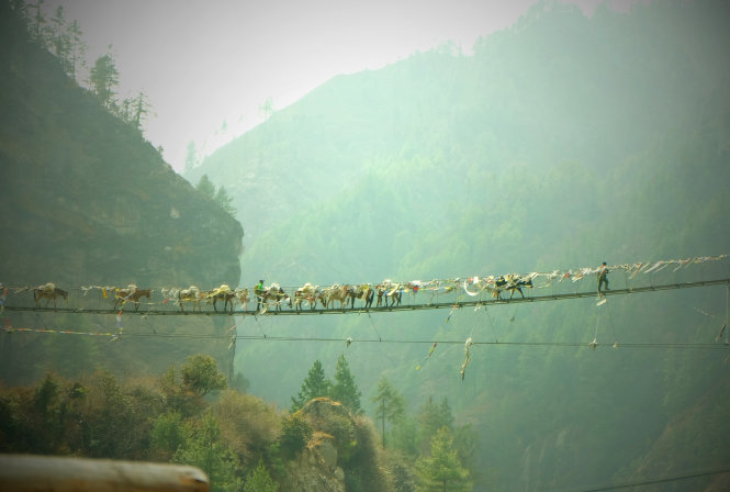 Những cây cầu treo nối liền hai đỉnh núi trên đường đến Himalaya