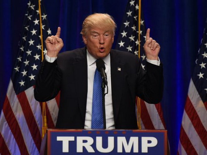 Ứng cử viên Đảng Cộng hòa, Donald Trump phát biểu trong chiến dịch vận động tranh cử tại thành phố Manchester, bang New Hampshire ngày 13-6 - Ảnh: AFP
