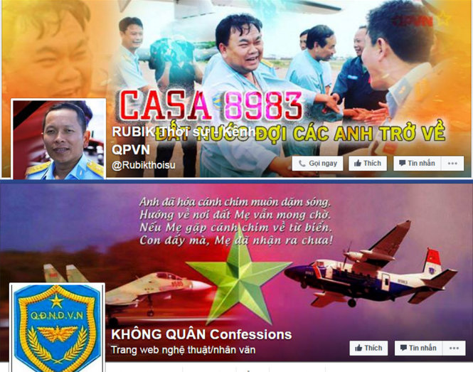 Giao diện các trang “Rubik Thời sự - Kênh QPVN” và “Không quân Confessions”