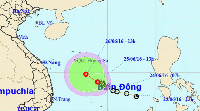 Sơ đồ dự báo hướng đi của áp thấp nhiệt đới - Nguồn: Trung tâm Dự báo khí tượng thủy văn trung ương