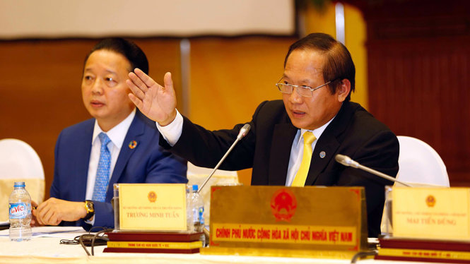 Bộ trưởng Bộ Thông tin truyền thông Trương Minh Tuấn tại buổi họp báo - Ảnh: VIỆT DŨNG