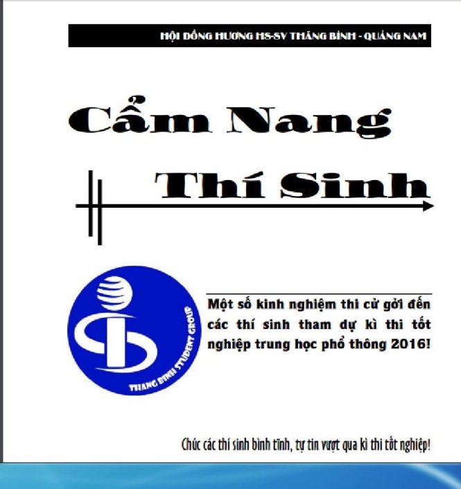 Bìa cuốn cẩm nang do thủ khoa Trần Anh Tùng và Hội đồng hương HS-SV Thăng Bình tại Đà Nẵng biên soạn - Ảnh: TRƯỜNG TRUNG