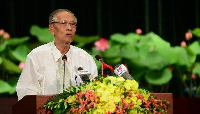 GS Chu Phạm Ngọc Sơn phát biểu tại lễ kỷ niệm 40 ngày Thành phố Sài Gòn – Gia Định chính thức vinh dự mang tên Chủ tịch Hồ Chí Minh sáng 2-7 - Ảnh: QUANG ĐỊNH