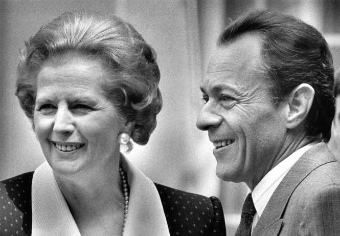 Thủ tướng Anh Thatcher (trái) gặp Thủ tướng Pháp Michel Rocard (người vừa qua đời ngày 2-7 ở tuổi 85) trong chuyến thăm Paris tháng 6-1988