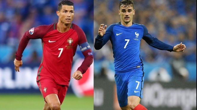 Ronaldo (trái) và Griezmann tạo ra cuộc chiến hấp dẫn giữa 2 số 7. Ảnh: UEFA