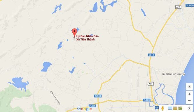 Xã Tiến Thành, huyện Yên Thành, Nghệ An - nơi xảy ra vụ đuối nước làm 3 nữ sinh tử vong chiều 11-7 - Ảnh: Google Maps