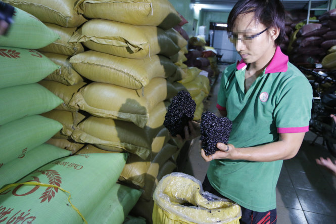 Tẩm ướp hương liệu gia công cà phê độn đậu nành (ảnh nhỏ) và sản phẩm cà phê độn đậu nành tại cơ sở của ông D. (P.Bình Hưng Hòa A, Q.Bình Tân, TP.HCM) bị cơ quan chức năng thu giữ