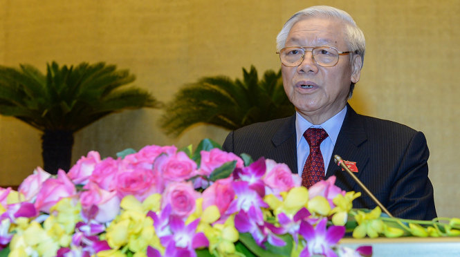 Tổng bí thư Nguyễn Phú Trọng phát biểu tại buổi Khai mạc Kỳ họp thứ nhất QH khóa XIV - Ảnh: VIỆT DŨNG
