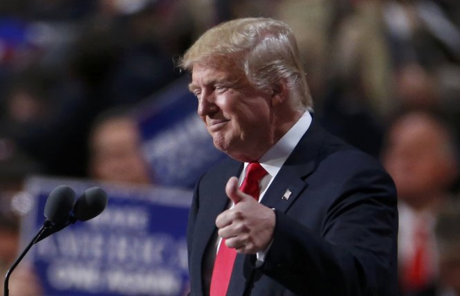 Ông Trump chính thức tiếp nhận đề cử trở thành ứng cử viên tổng thống Mỹ 2016 của đảng Cộng hòa - Ảnh: Reuters