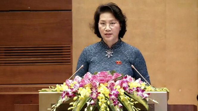 Bà Nguyễn Thị Kim Ngân trong phiên khai mạc kỳ họp thứ nhất Quốc hội khóa XIV ngày 19-7