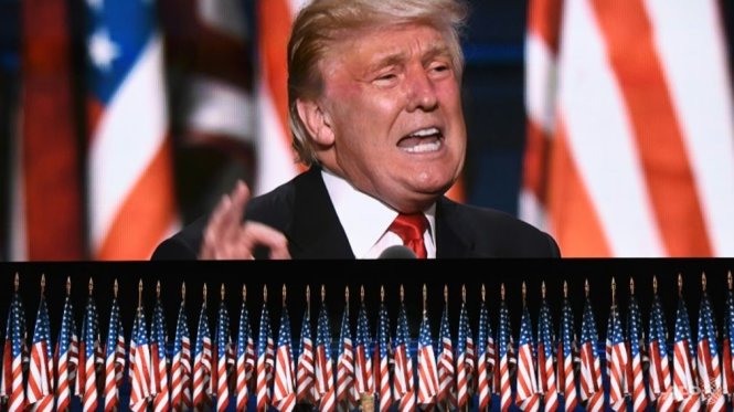 Ông Donald Trump phát biểu trước Đại hội Đảng Cộng hòa hôm 21-7 - Ảnh: AFP