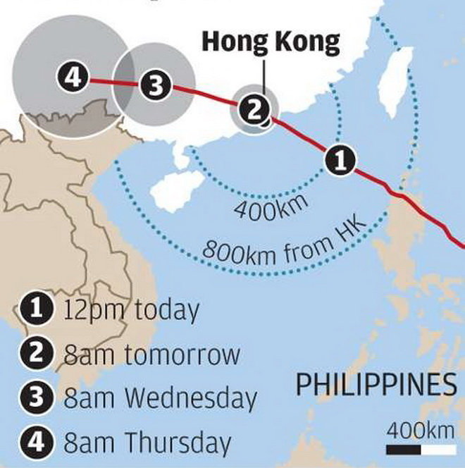 Sơ đồ dự báo bão của Đài khí tượng thủy văn Hong Kong - Ảnh: HK Observatory