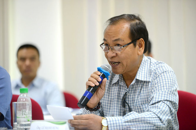 Ông Lê Mạnh Hùng – tổng giám đốc Công ty Gia Hòa phát biểu tại tọa đàm Minh bạch thông tin trong dự án nhà ở sáng 4-8 tại báo Tuổi Trẻ - Ảnh: QUANG ĐỊNH