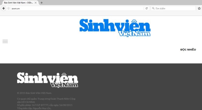 Giao diện website báo Sinh viên Việt Nam lúc 15 giờ chiều ngày 5-8 vẫn chưa trở lại bình thường. - Ảnh chụp màn hình