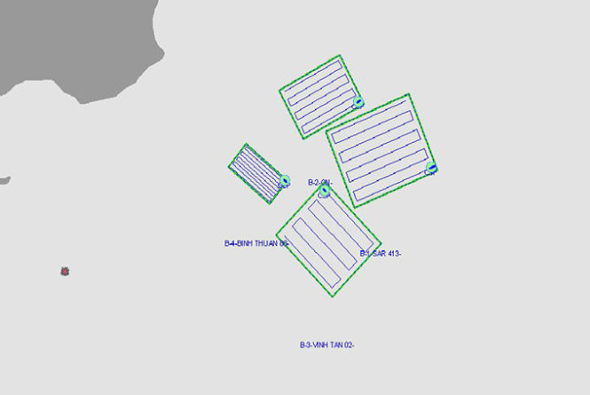 Khu vuc tim kiem chieu 9-8: sơ đồ khu vực tìm kiếm thuyền viên tàu THANH DAT 01 trong chiều ngày 9-8 - Ảnh: Vietnam MRCC