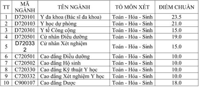 Bảng điểm chuẩn nguyện vọng 1 các ngành đào tạo Trường ĐH Y khoa Vinh, Nghệ An - Ảnh: DOÃN HÒA