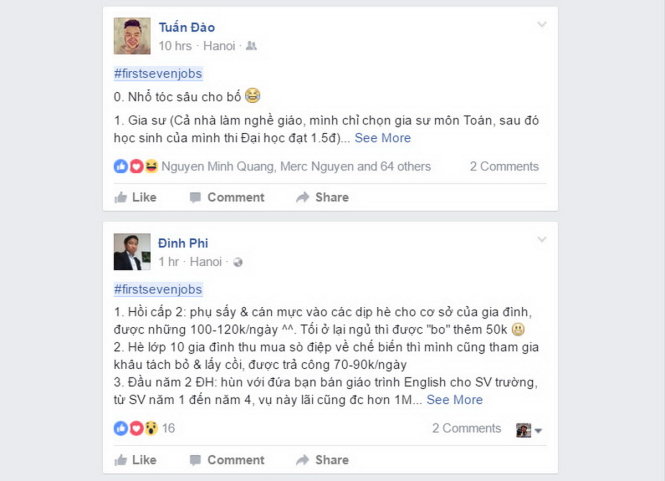Những chia sẻ về Bảy công việc đầu tiên của cộng đồng mạng Việt Nam trên mạng xã hội Facebook - Ảnh chụp màn hình