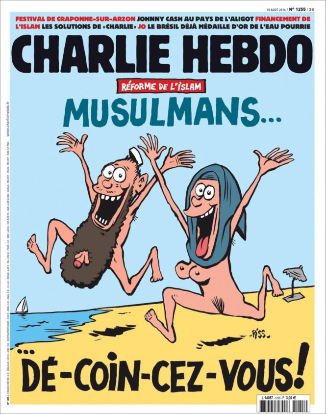 Bìa tạp chí biếm Charlie Hebdo số mới nhất khiến tòa soạn báo này phải nhận về nhiều đe dọa tấn công mới - Ảnh: Breitbart