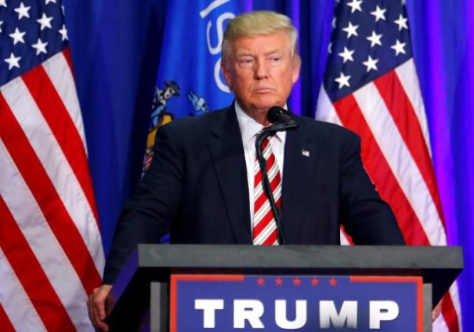 Ứng cử viên Donald Trump tại một buổi diễn thuyết ở Winconsin hôm 16-8 - Ảnh: Reuters