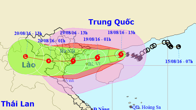 Đường đi và vị trí cơn bão lúc 14g chiều 18-8 - Ảnh: Trung tâm Dự báo Khí tượng Thuỷ văn Trung ương