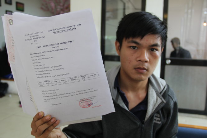 Dù đủ điểm nguyện vọng hai trong kỳ xét tuyển đợt một nhưng thí sinh Mai Văn Min bị từ chối vì hồ sơ không hợp lệ- Ảnh: TRƯỜNG TRUNG.