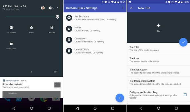 Có thể bổ sung các tác vụ nhanh (shortcut) vào Quick Settings trong Android Nougat - Ảnh: ArsTechnica