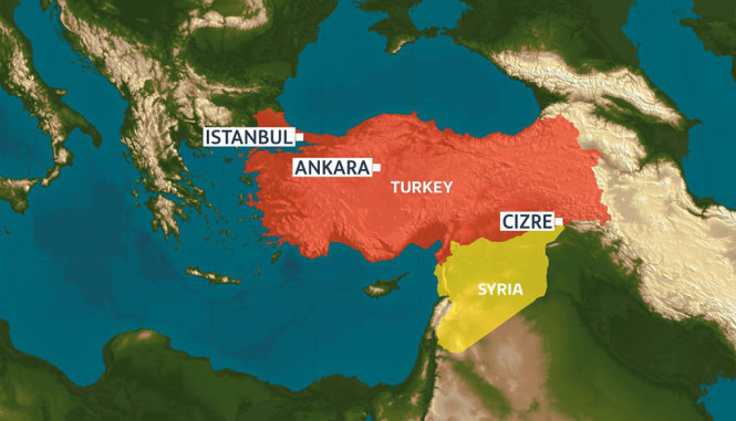 Vị trí thành phố Cizre trên bản đồ Thổ Nhĩ Kỳ - Ảnh: ITV