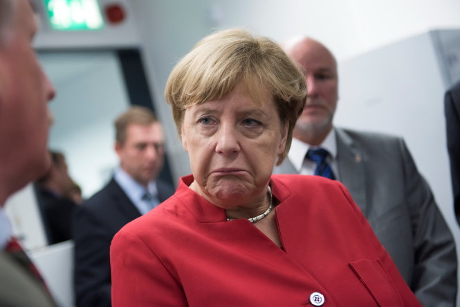 Nữ thủ tướng Merkel trong sự kiện ở Greifswald (Đức) ngày 30-8 - Ảnh: Reuters