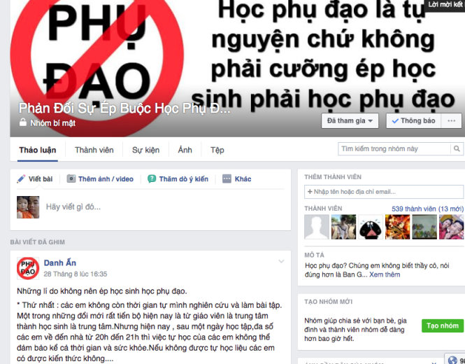 Những status và bài viết phản đối việc học phụ đạo, “tăng tiết” trên Facebook của học sinh Trường THPT Cao Bá Quát - Ảnh chụp từ Facebook