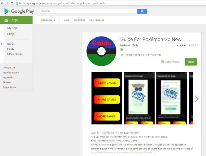 Ứng dụng ăn theo Pokemon Go có chứa mã độc đã hiện diện trên Google Play. - Nguồn: Kaspersky Lab