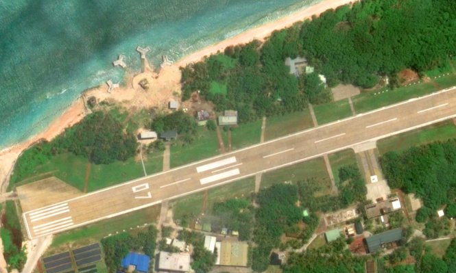 Cụm công trình xây dựng trên đảo Ba Bình thuộc quần đảo Trường Sa của Việt Nam do Đài Loan chiếm giữ trái phép hiển thị trên Google Maps