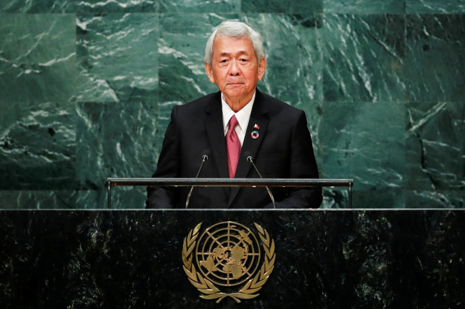 Ngoại trưởng Philippines Perfecto Yasay phát biểu tại Liên Hiệp Quốc, New York - Ảnh: Reuters