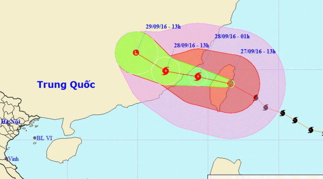 Sơ đồ dự báo hướng đi bão Megi - Ảnh: TT Dự báo khí tượng thủy văn TƯ