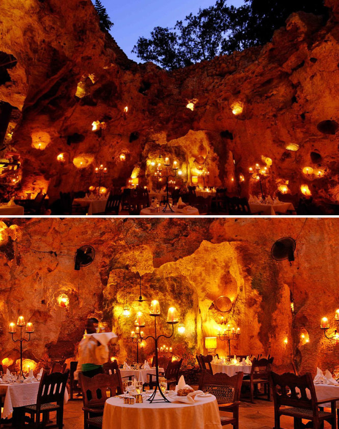 Nhà hàng trong hang cổ ở Kenya được thắp sáng hoàn toàn bằng nến