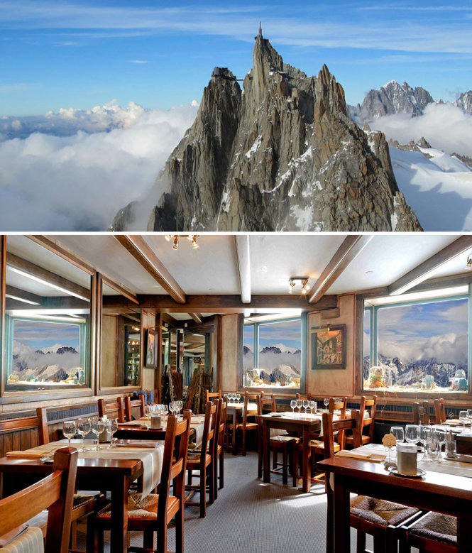 Nhà hàng Aiguille Du Midi nằm ở độ cao 3.842m tại Chamonix, Pháp