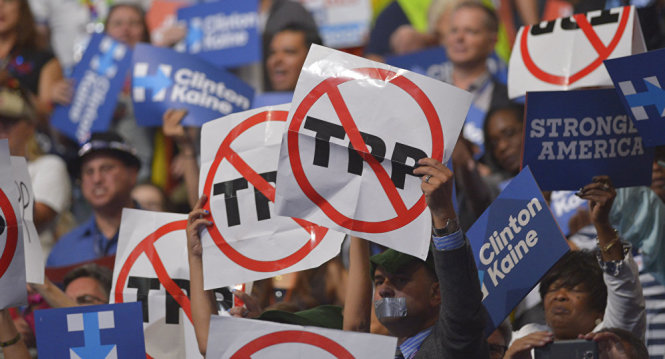 Biểu tình chống TPP tại Mỹ hồi tháng 7 năm nay - Ảnh: Reuters