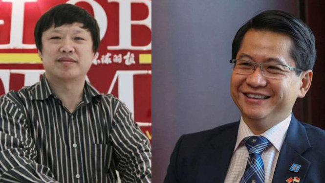 Đại sứ Singapore tại Trung Quốc Stanley Loh (phải) đã gửi thư đến tổng biên tập Thời báo Hoàn Cầu Hu Xijin (trái) để bác bỏ cách đưa tin không đúng sự thật - Ảnh: SIMON SONG - BNG Singapore