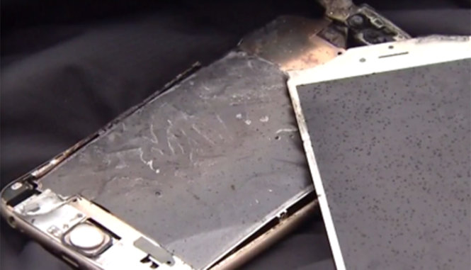 Cái iPhone6 tự phát nổ của sinh viên Darin Hlvaty - Ảnh: CBS Philadelphia