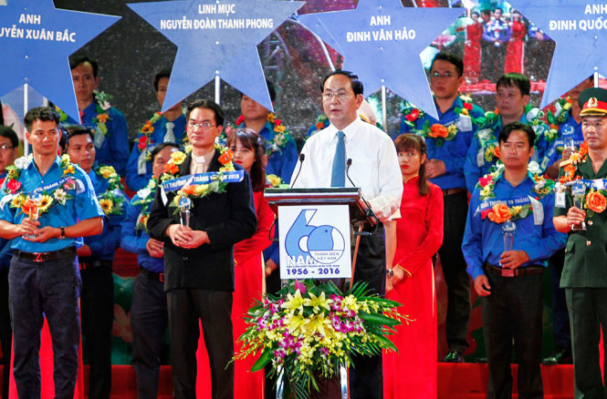 Chủ tịch nước Trần Đại Quang phát biểu tại lễ kỉ niệm 60 năm ngày truyền thống Hội LHTN VN - Ảnh: NAM TRẦN