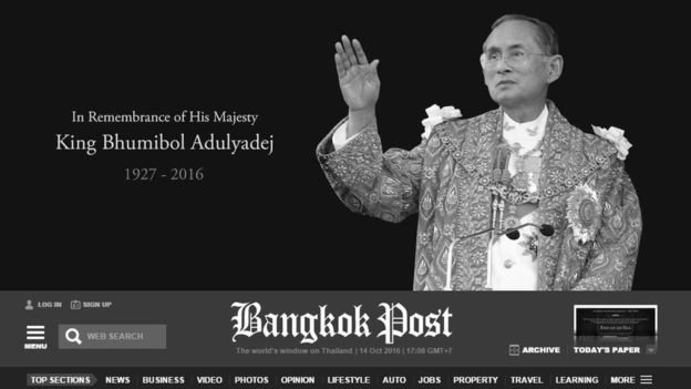 Tờ Bangkok Post đổi giao diện thành màu đen trắng