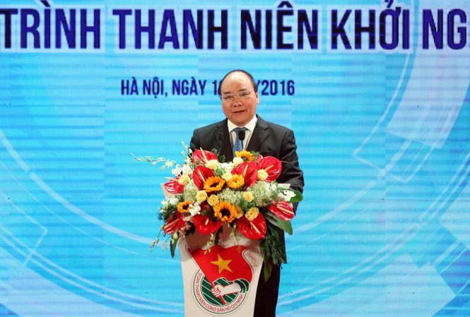 Thủ tường Nguyễn Xuân Phúc phát biểu tại buổi lễ Thanh niên khởi nghiệp