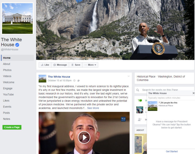 Trang Facebook của Tổng thống Mỹ Barack Obama