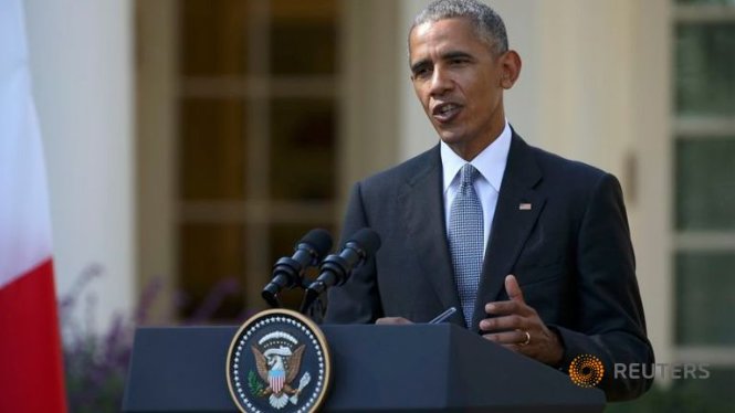 Ông Obama phát biểu trong một buổi họp báo chung với thủ tướng Ý - Ảnh: Reuters